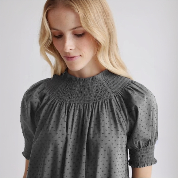 NWT Quince Swiss Dot Cotton Midi Dress Charcoal Grey - Picture 5 of 12